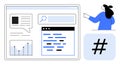 Digital Marketing and Data Analysis Tools with a Professional Presenter in Simple Vector Style