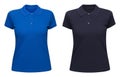 Woman blue polo shirt isolated on white. Mockup female polo t-shirt front view with short sleeve