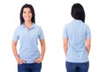 Woman in blue polo shirt Royalty Free Stock Photo