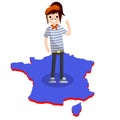 Woman in blue striped t-shirt on the map of European country of France