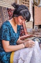 Woman in blue in Uzbekistan