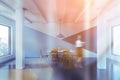 Woman in blue and white dining room Royalty Free Stock Photo