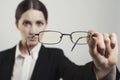 Woman blurred seen correctly glasses