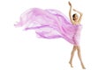 Woman Body Beauty, Model Dressed in Silk Pink Flying Fabric Royalty Free Stock Photo