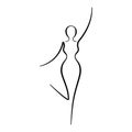 Woman body, girl beauty, line art icon. Female playful happy pose outline silhouette, model, figure. Abstract sign of Royalty Free Stock Photo