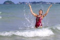 Woman body large enjoy with bikini  crimson on beach Royalty Free Stock Photo