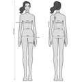 Woman body measurement chart. Female figure: front and back views. Vector. Royalty Free Stock Photo