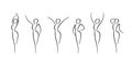 Woman body outline icons set. Various female line silhouettes, model, figure. Abstract image of girl sign for wellness