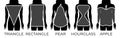 Woman Body Shapes Triangle, Rectangle, Apple, Pear and Hourglass Black and White Illustration