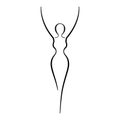 Woman body sketch, line art icon. Female pose outline silhouette, model, figure. Abstract sign of girl for wellness