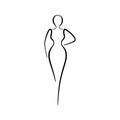 Woman body sketch, line art icon. Female pose outline silhouette, model, figure. Abstract sign of girl for wellness