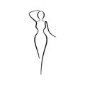 Woman body sketch, line art icon. Female pose outline silhouette, model, figure. Abstract sign of girl for wellness Royalty Free Stock Photo