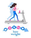 Woman Body Transformation Concept. Running girl is loosing weight. Great results in sports. Vector illustration for gym