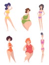 Woman body. Types of female bodies thin tall fat beautiful silhouettes slim skinny fat exact vector characters Royalty Free Stock Photo
