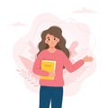 Woman with a book. Teacher's day, Literacy day concept. Cute vector illustration in flat cartoon style Royalty Free Stock Photo