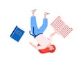 Woman with books floating in zero gravity, cartoon vector illustration isolated.