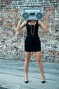 Woman with boom box head Royalty Free Stock Photo