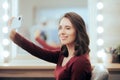 Happy Customer Taking a Selfie at Hair Salon Royalty Free Stock Photo