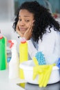 woman bored cleaning