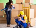 Woman boss and man contractor working with boxes delivery Royalty Free Stock Photo