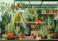 woman botanist domestic florist houseplant hobby gardener entrepreneur indoor flower pot. Generative AI.
