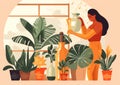 woman botanist entrepreneur hobby flower indoor houseplant gardener florist pot potted. Generative AI. Royalty Free Stock Photo