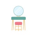 Woman boudoir with table, mirror and poof . Flat style vector illustration.