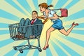 Woman bought a groom, shopping cart trolley sale