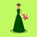Woman with Bouquet of Asters Vector Illustration