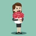 Woman with a bouquet of flowers. Happy Valentains Day. Happy March 8 International Womens Day. Birhday gift. Element for