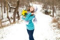 Woman with a bouquet of flowers at the park