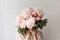 Woman Bouquet Peonies Florist. Generate Ai