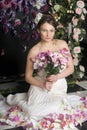 Woman with bouquet of roses Royalty Free Stock Photo