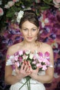 Woman with bouquet of roses Royalty Free Stock Photo