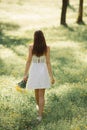 Woman with Bouquet of the Spring Flowers Outdoors