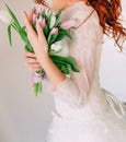 Woman bouquet tulip flowers hands spring holiday