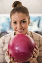 Woman with bowling ball Royalty Free Stock Photo