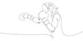 Woman boxer, boxing gloves, hit one line art. Continuous line drawing protective mask, protection, boxing, fight