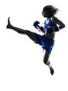 Woman boxer boxing kickboxing silhouette isolated Royalty Free Stock Photo