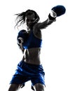 Woman boxer boxing kickboxing silhouette isolated Royalty Free Stock Photo