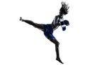 Woman boxer boxing kickboxing silhouette isolated Royalty Free Stock Photo