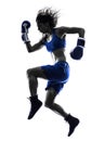 Woman boxer boxing kickboxing silhouette isolated Royalty Free Stock Photo