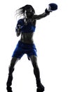 Woman boxer boxing kickboxing silhouette isolated Royalty Free Stock Photo