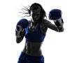 Woman boxer boxing kickboxing silhouette isolated Royalty Free Stock Photo