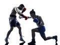 Woman boxer boxing man kickboxing silhouette isolated Royalty Free Stock Photo