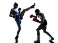 Woman boxer boxing man kickboxing silhouette isolated Royalty Free Stock Photo