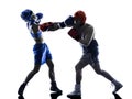 Woman boxer boxing man kickboxing silhouette isolated Royalty Free Stock Photo