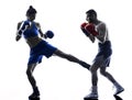 Woman boxer boxing man kickboxing silhouette Royalty Free Stock Photo