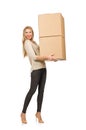 Woman with boxes relocating to new house