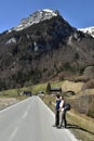 Woman and boy walking on the road around of KlÃÂ¶ntalersee lake Royalty Free Stock Photo